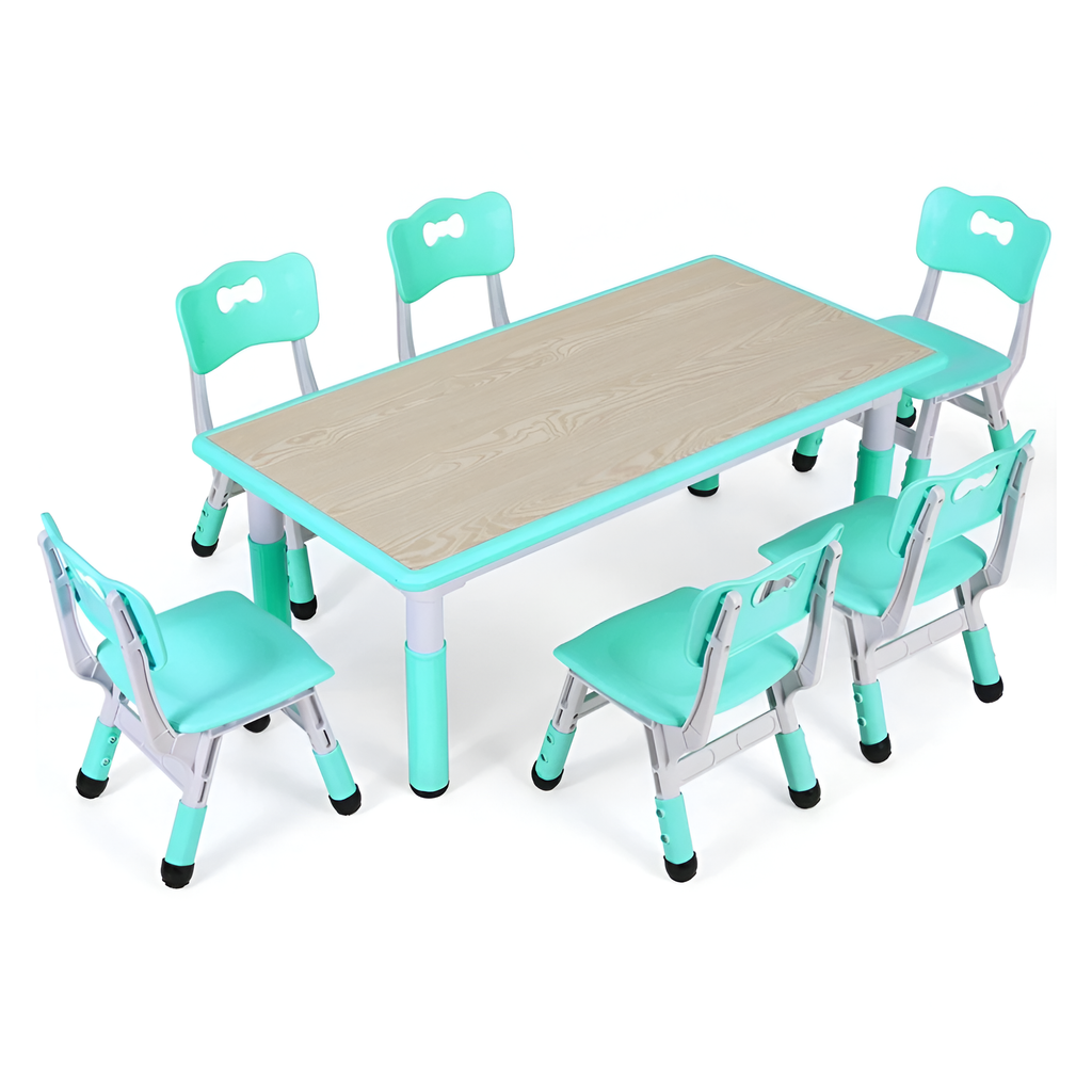 Kids Adjustable Table And 6 Chairs Set
