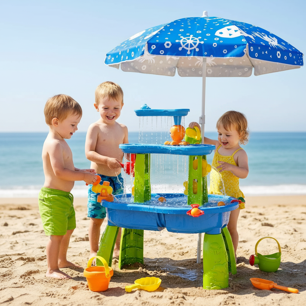 3 Tier Water Table With Adjustable Umbrella For Kids Beach Activity