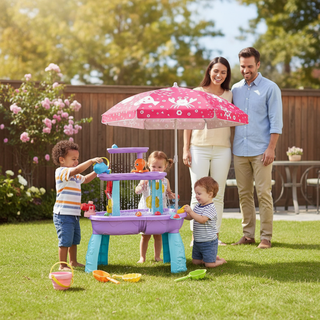 3 Tier Water Table With Adjustable Umbrella For Kids Beach Activity