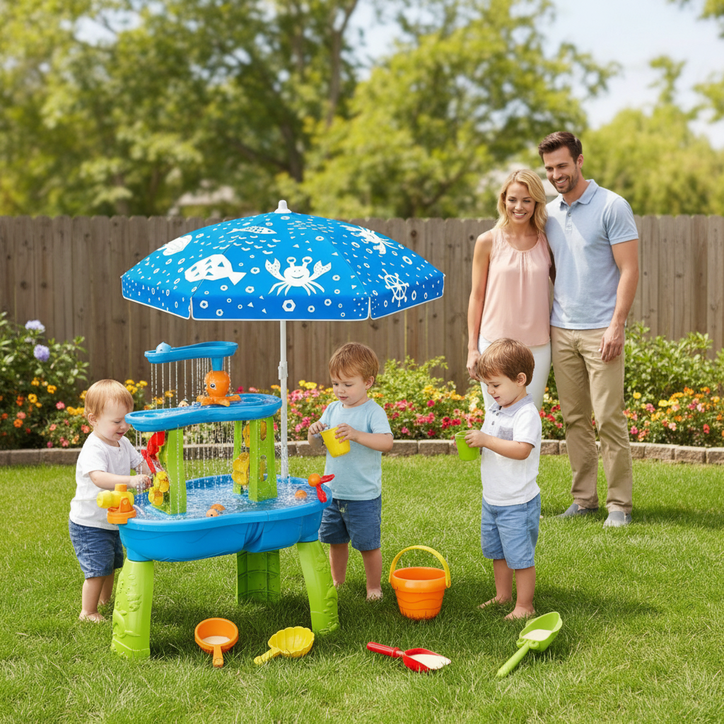 3 Tier Water Table With Adjustable Umbrella For Kids Beach Activity