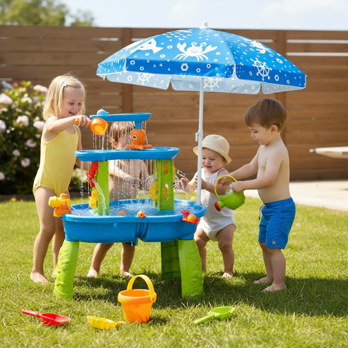 3 Tier Water Table With Adjustable Umbrella For Kids Beach Activity