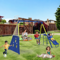 Kids 5 In 1 Heavy Duty Swing And Slide Set With Basketball Hoop