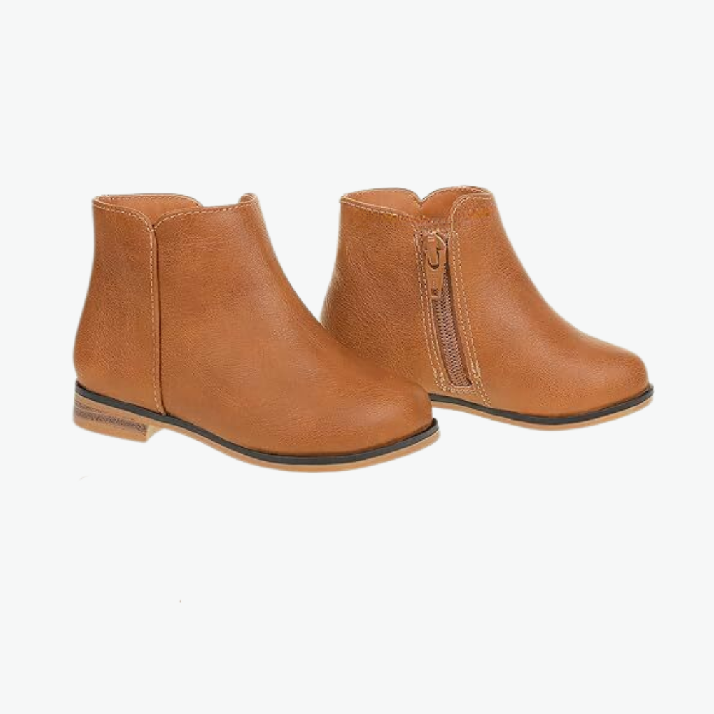 Kids Side Zipper Booties With Low Heels