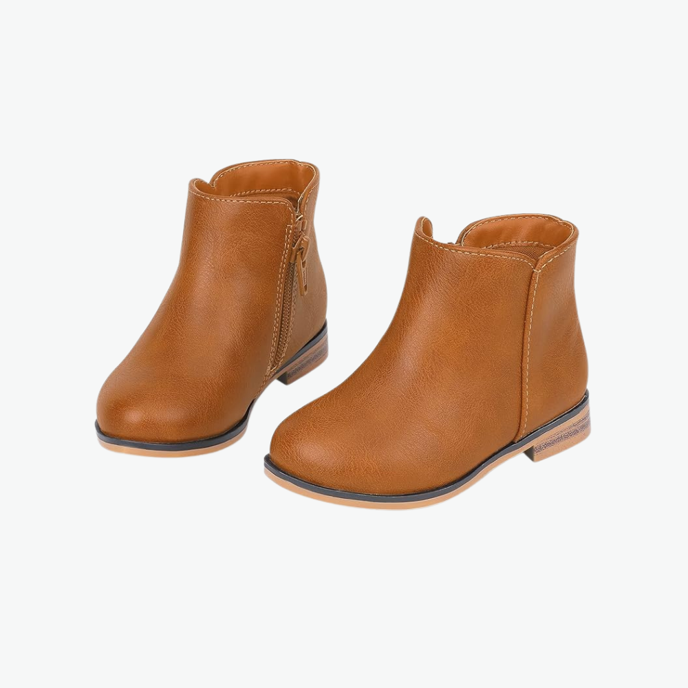 Kids Side Zipper Booties With Low Heels