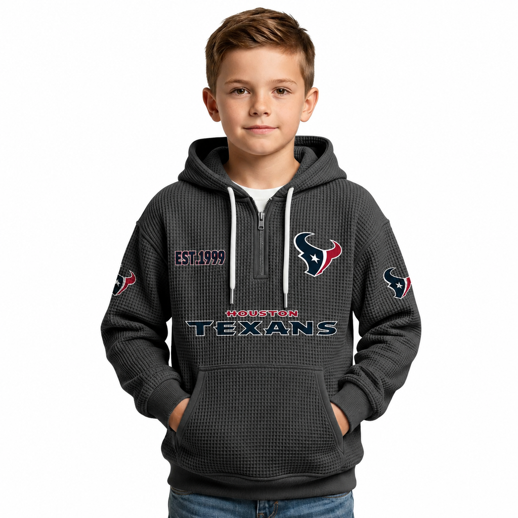 Houston Texans Football Themed Quarter Zip Waffle Kids Hoodie