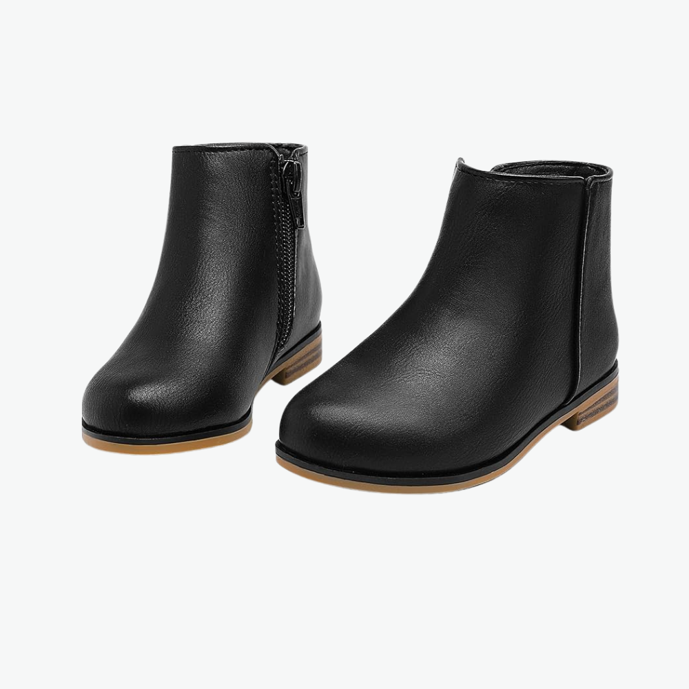 Kids Side Zipper Booties With Low Heels