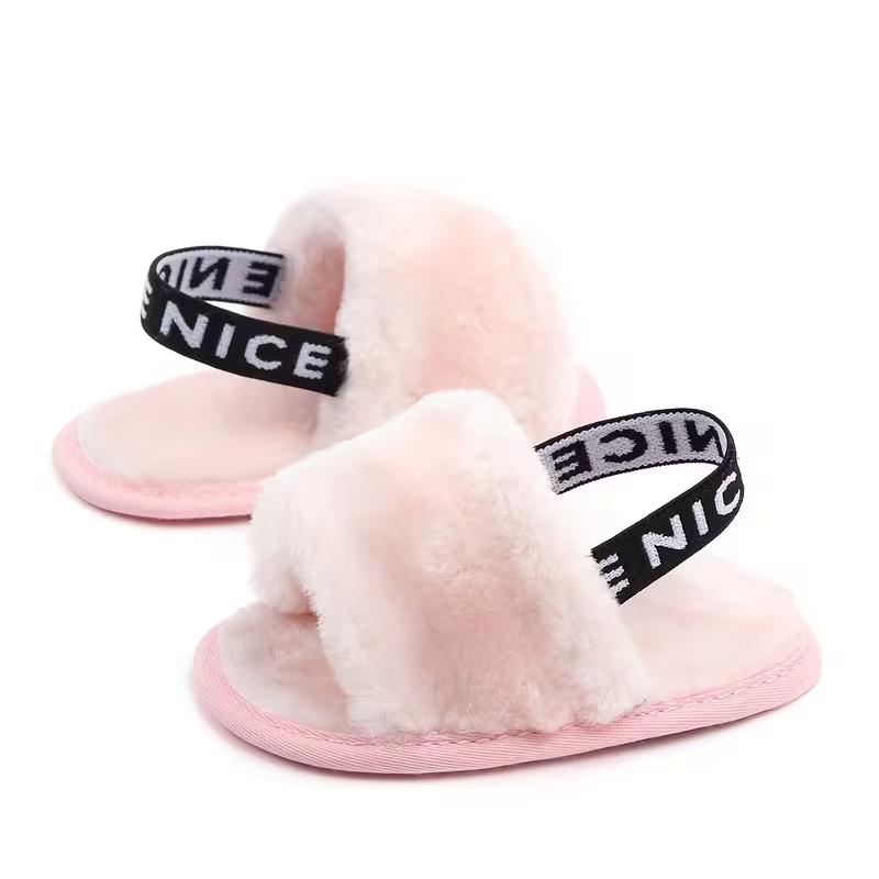 Girls Slip On Furry Sandals