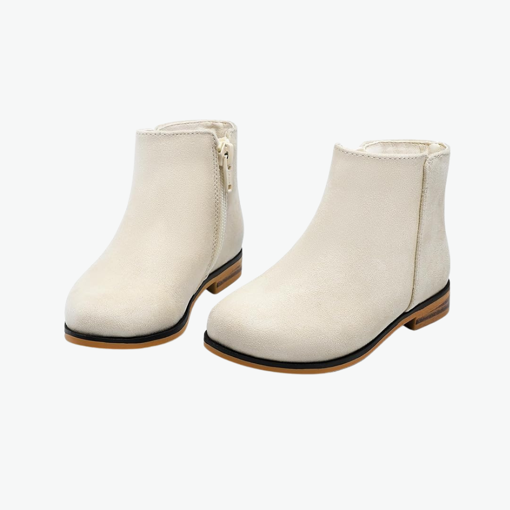 Kids Side Zipper Booties With Low Heels