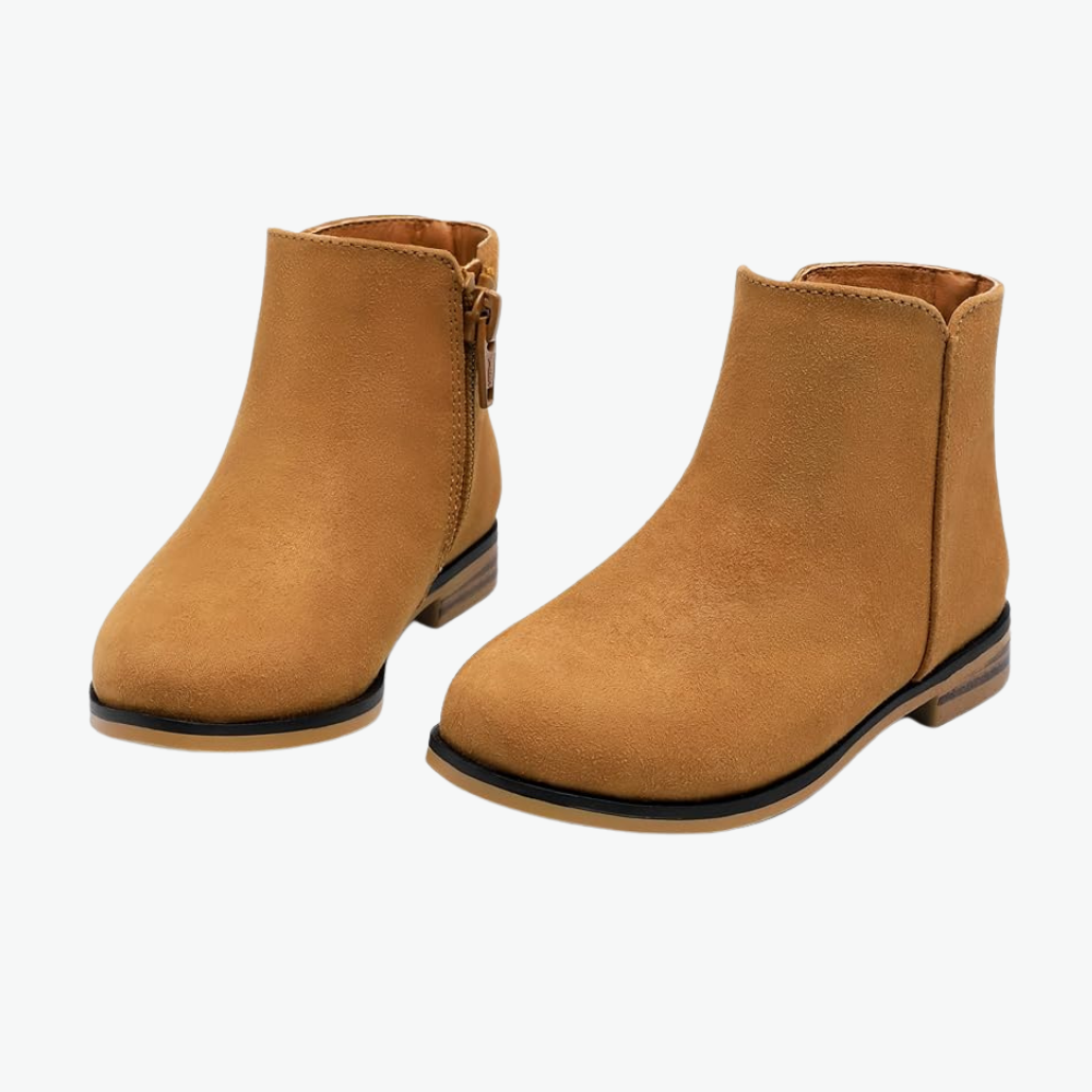 Kids Side Zipper Booties With Low Heels