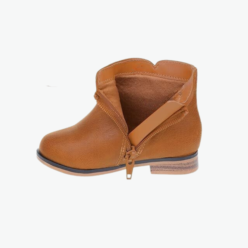 Kids Side Zipper Booties With Low Heels