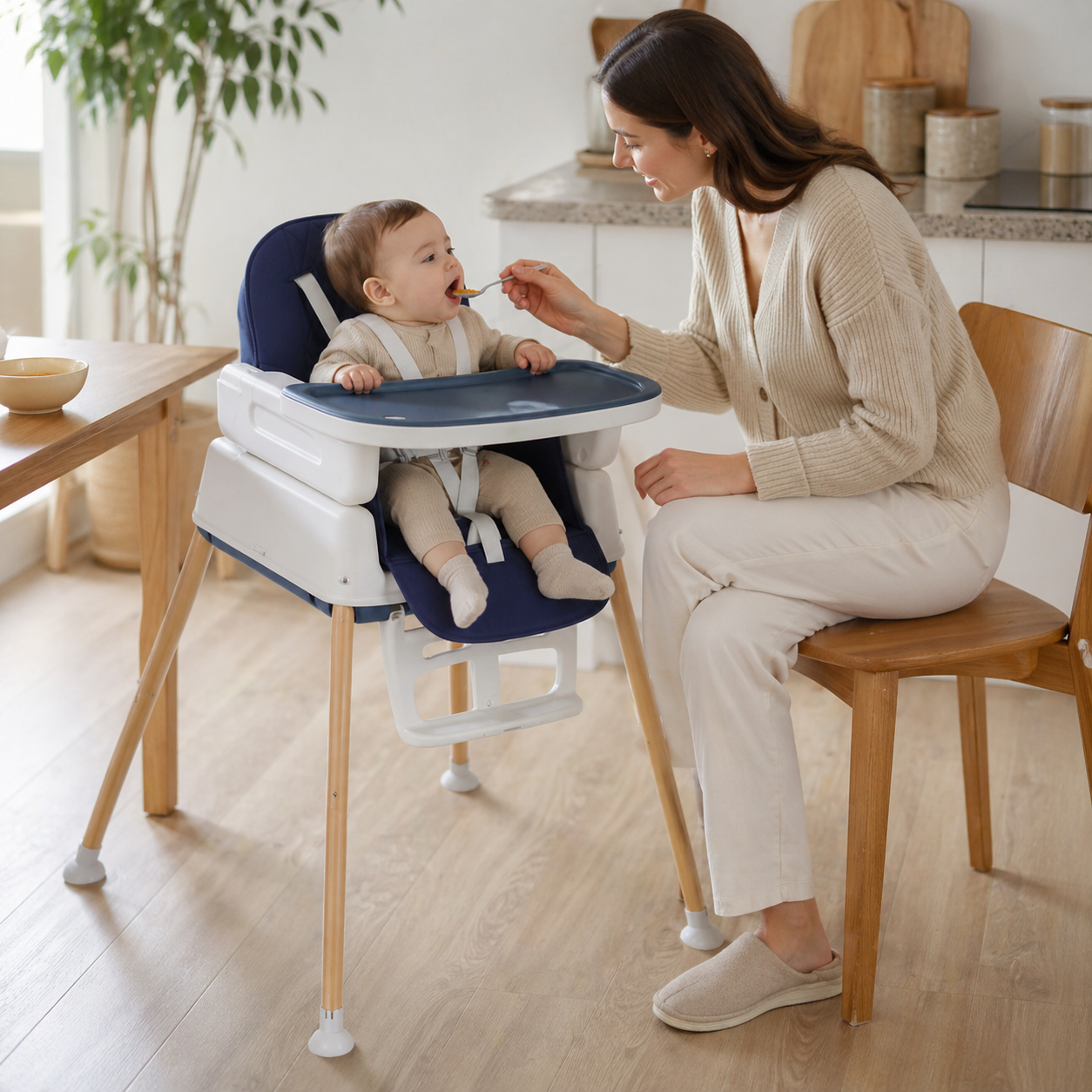 7 In 1 Foldable High Chair With Adjustable Height And Tray