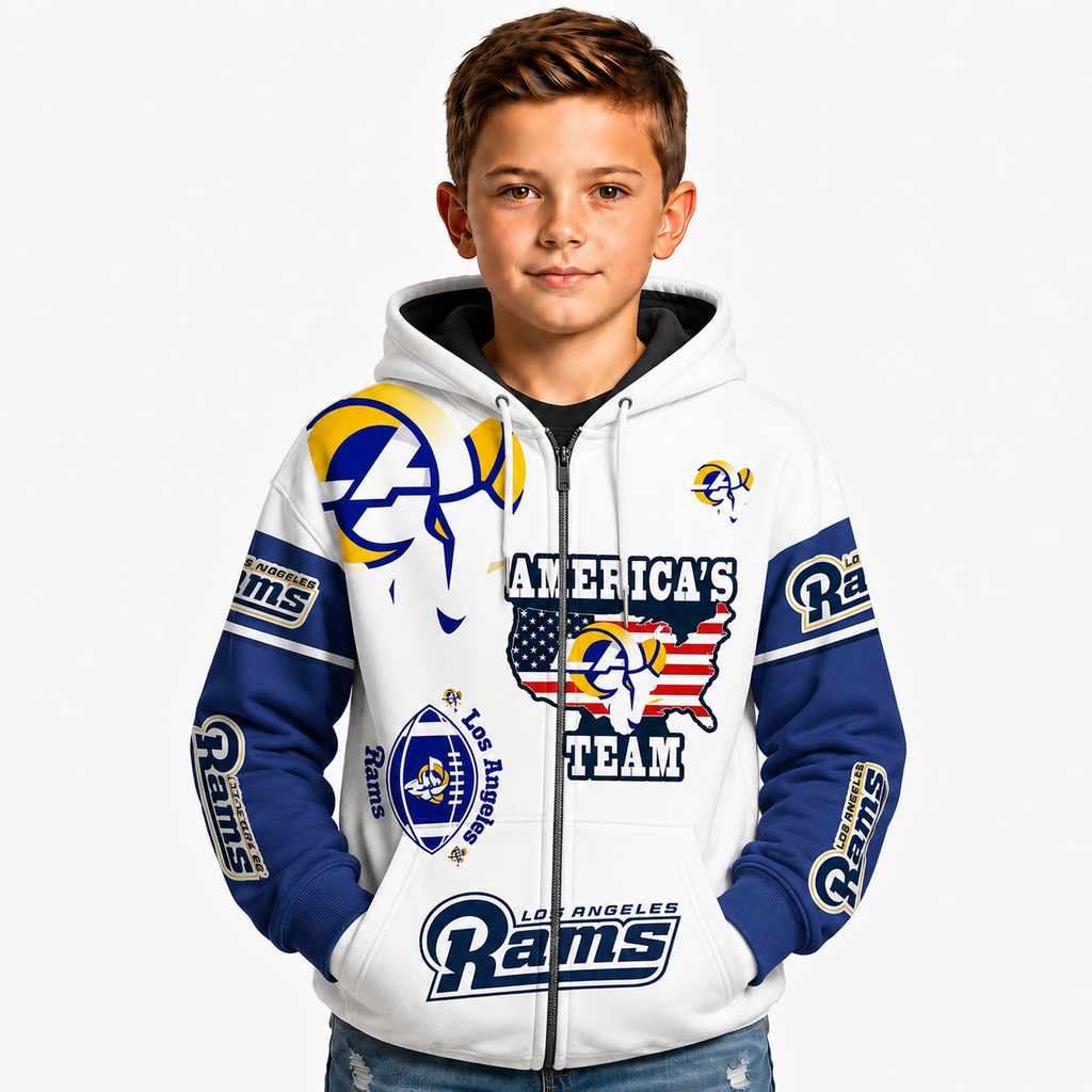Los Angeles Rams Football Themed Zip Kids Hoodie