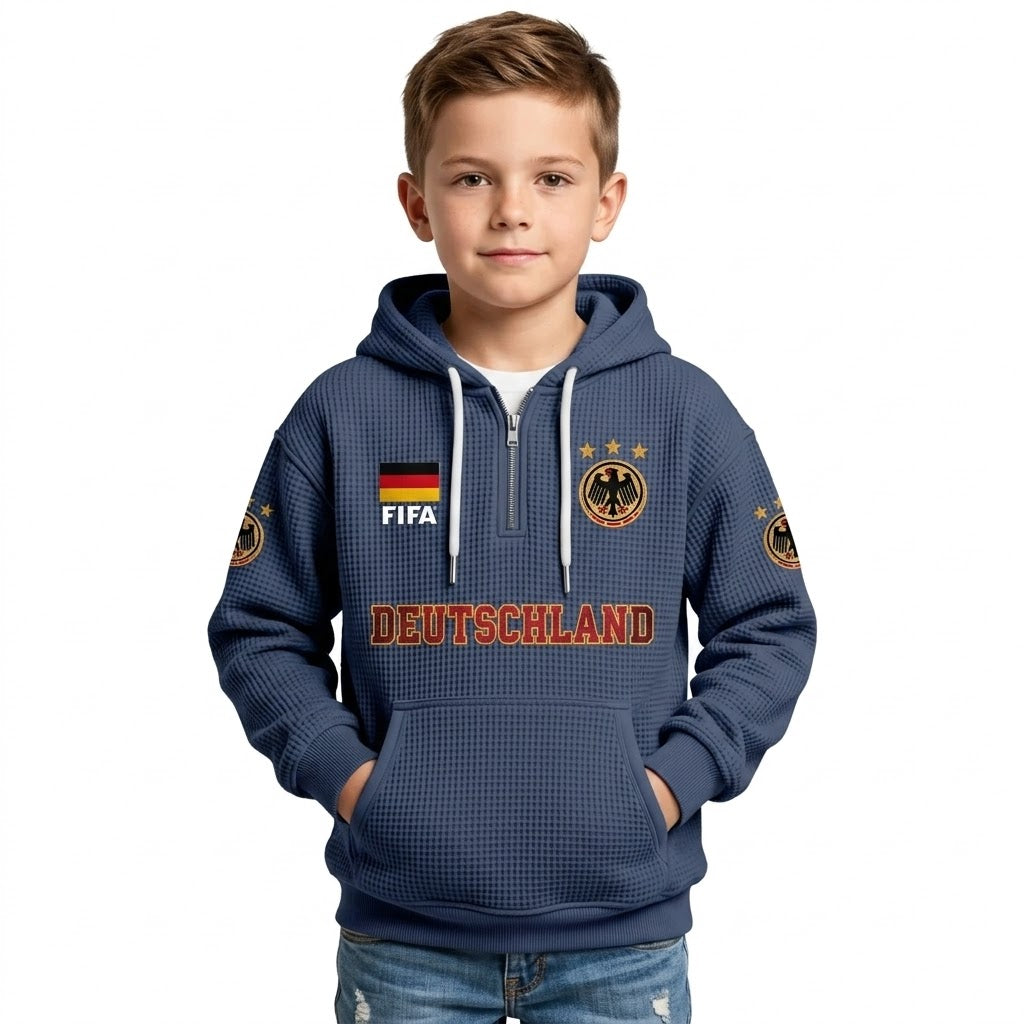 FIFA 2026 Germany Printed Waffle Quarter Zip Kids Football Fan Hoodie