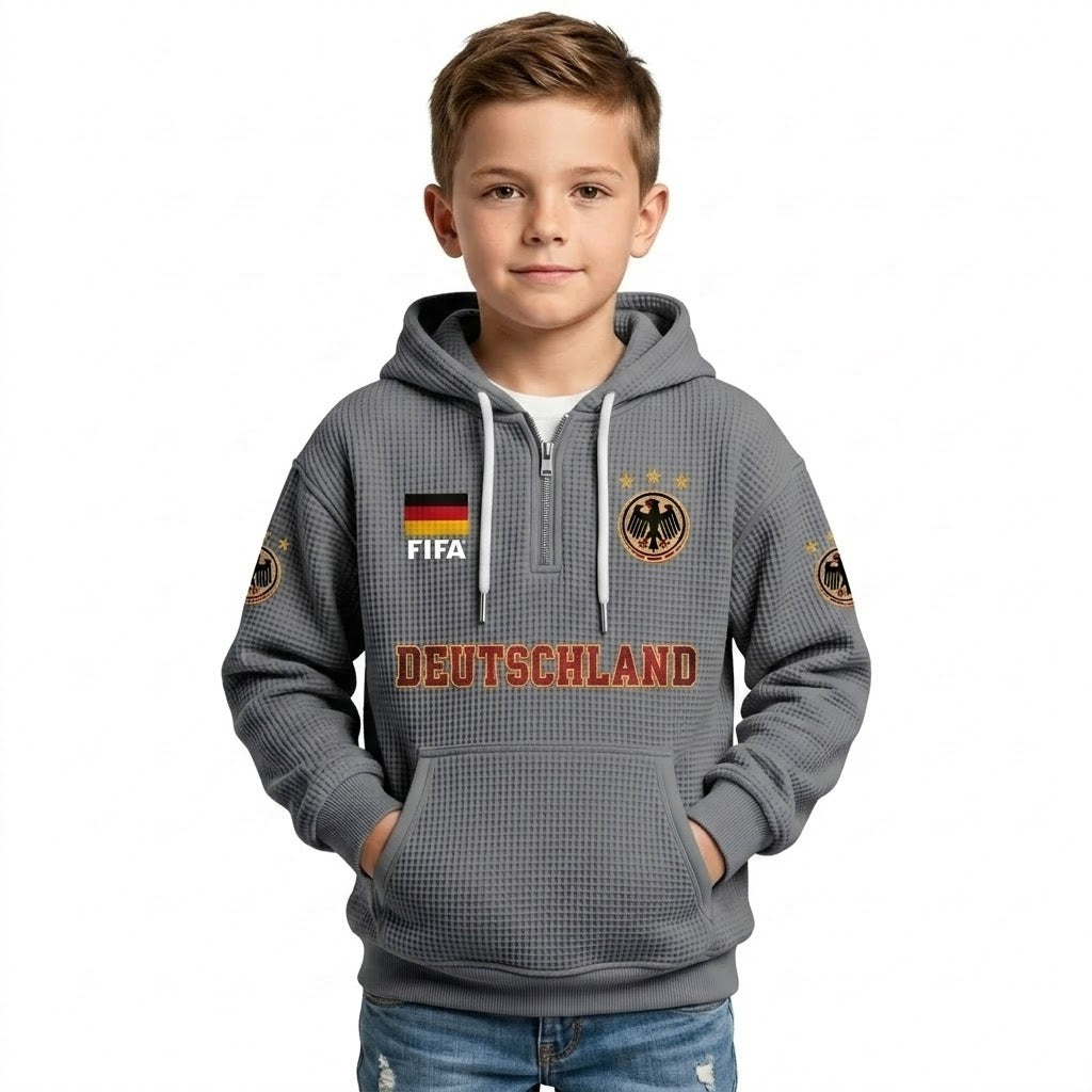 FIFA 2026 Germany Printed Waffle Quarter Zip Kids Football Fan Hoodie