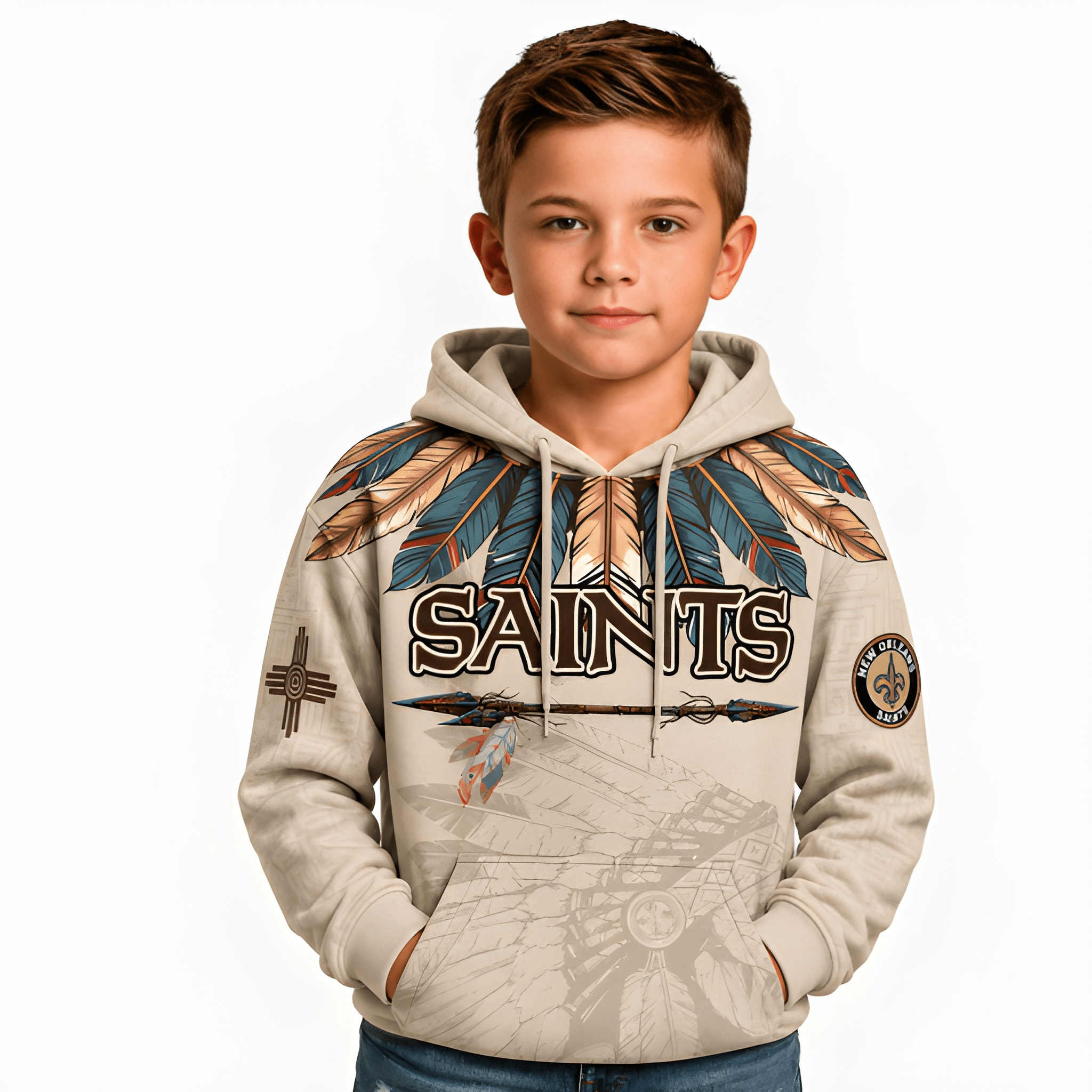 New Orleans Saints Football Team Themed Native American Heritage Kids Hoodie