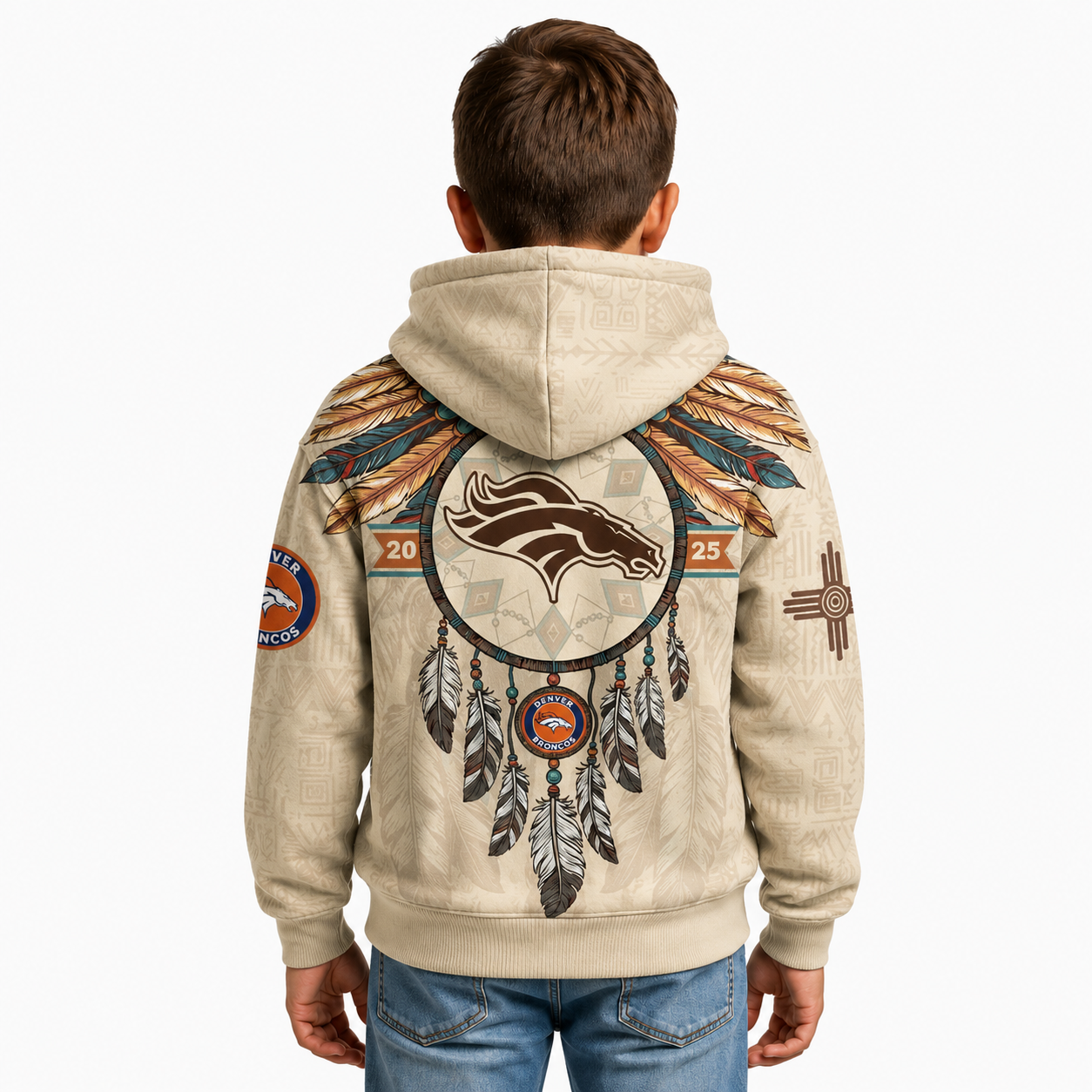 Denver Broncos Printed With Heritage Feather Design Kids Hoodie