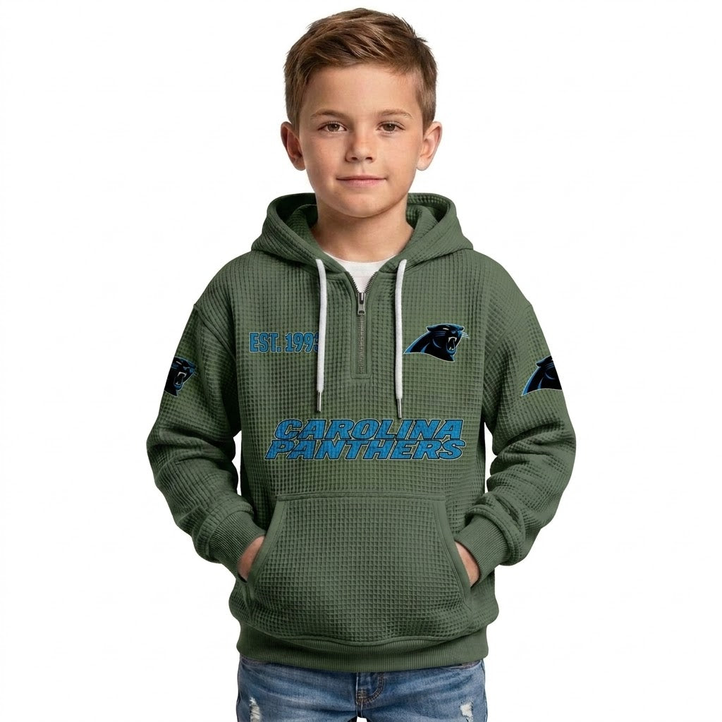 Carolina Panthers EST 1993 Printed Quarter Zip Waffle Kids Football Fan Hoodie