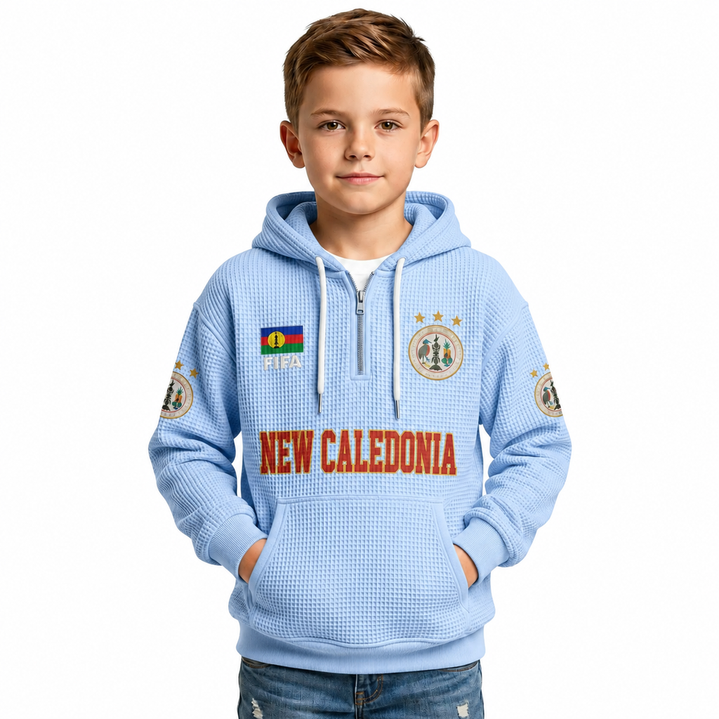 FIFA 2026 Caledonia Printed Waffle Quarter Zip Kids Football Fan Hoodie