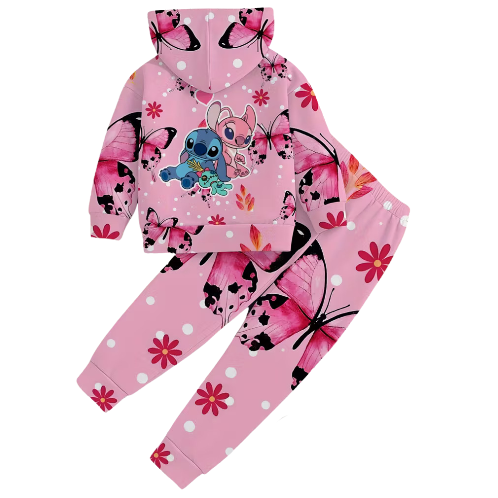 Girls Butterfly Print Hoodie And Pants Set