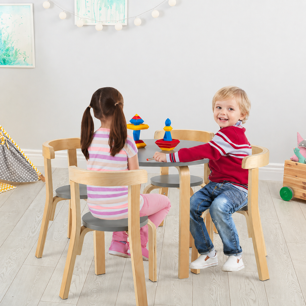 5 Piece Kids Wooden Curved Activity Table And Chair Set
