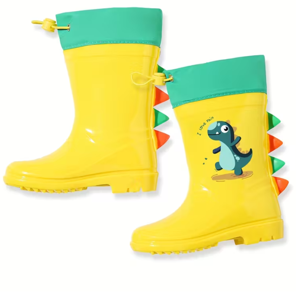 Kids Waterproof Dinosaur Design PVC Boots With Anti Slip Sole