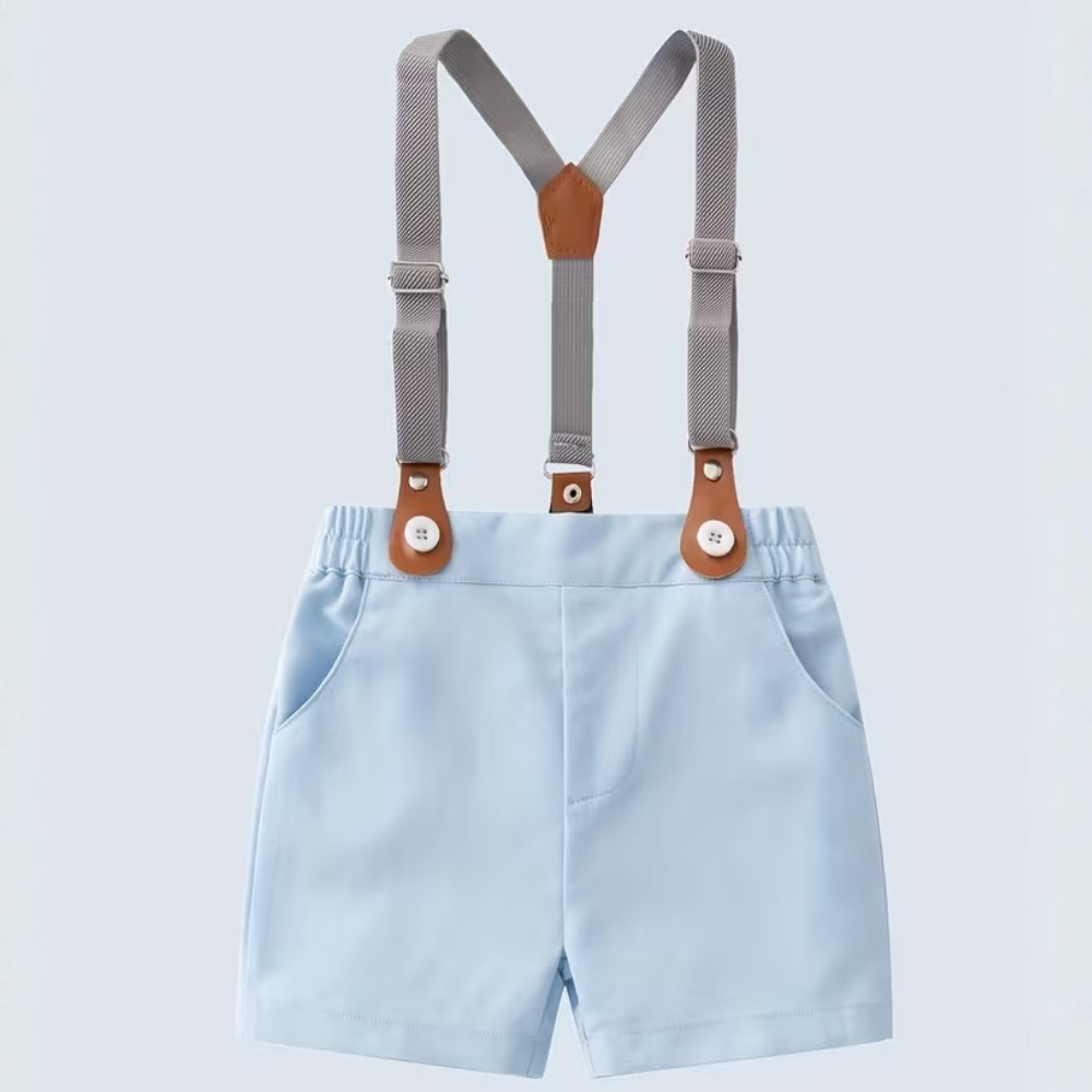 Baby Boys Suspenders Outfit With Bow Tie Shirt And Shorts Set
