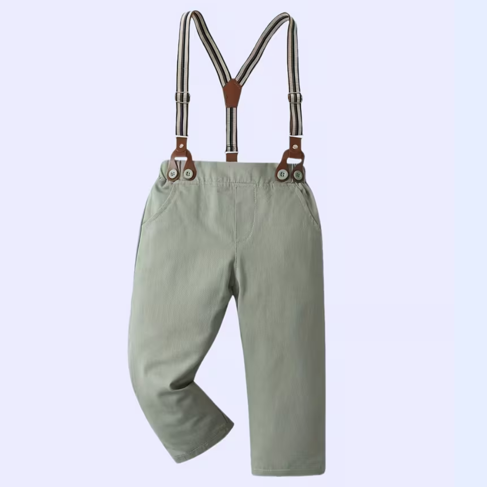 Boys Gentleman Outfit Set With Long Sleeve Shirt With Bow Tie And Suspenders