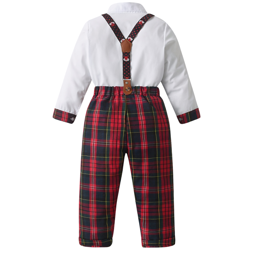 Plaid Patterned Shirt And Pant Set With Bow