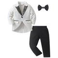 Boys Plaid Tailcoat Outfit Set With Bow