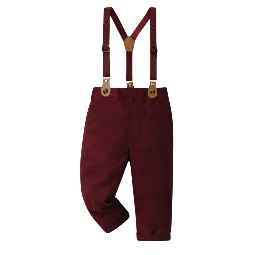 Plaid Long Sleeve Shirt And Trouser With Suspenders Set