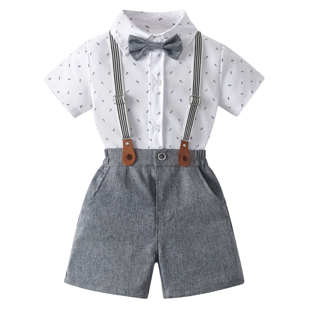Baby Boys 2 Piece Of Printed Classic Shirt With Bow Tie And Shorts Outfit Set