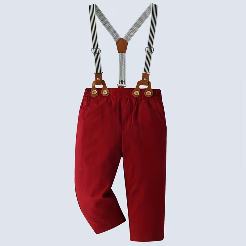 Boys 2 Pieces Gentleman Outfit With Bow Tie Shirt And Suspender Pants Set