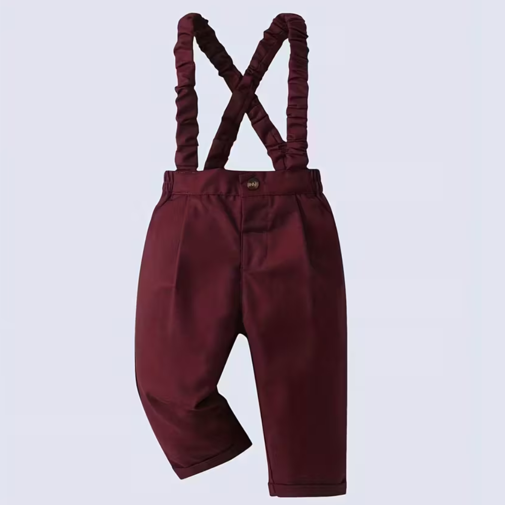 Boys 2 Piece Long Sleeve Shirt With Bow Tie And Suspenders Set