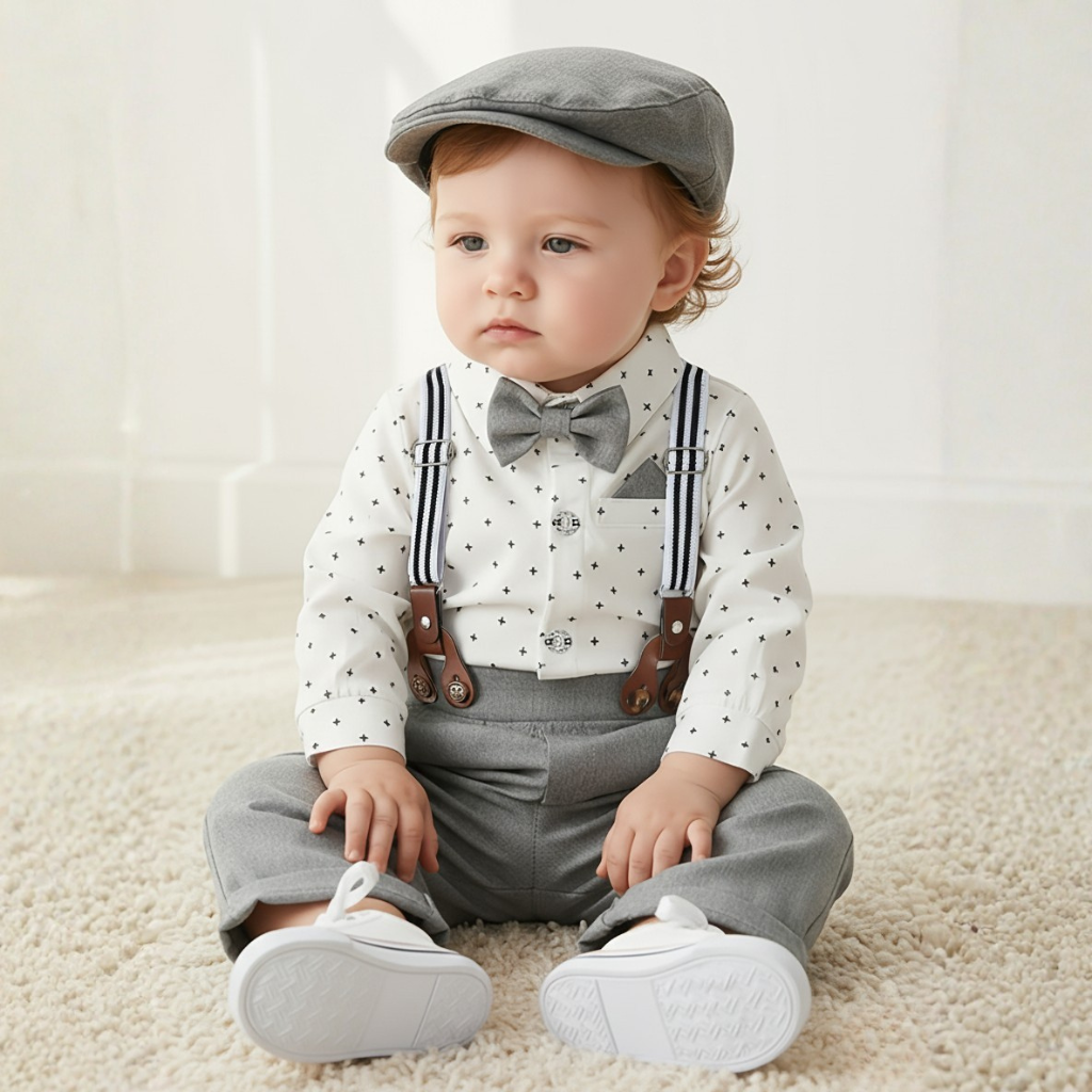 Boys 3 Piece Formal Suit With Bow Tie And Hat