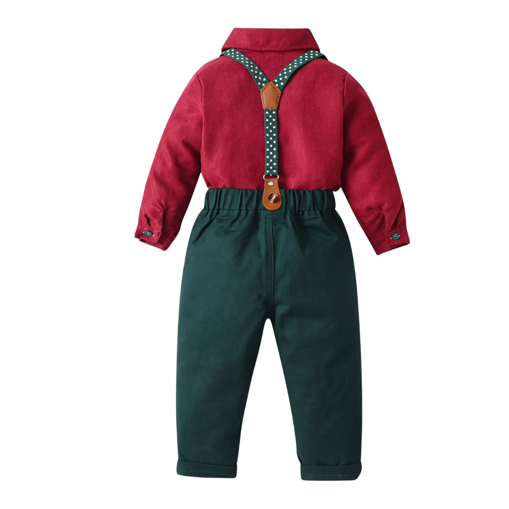 Baby Boys 2 Piece Of Christmas Long Sleeve Front Button Shirt With Bow Tie And Pants
