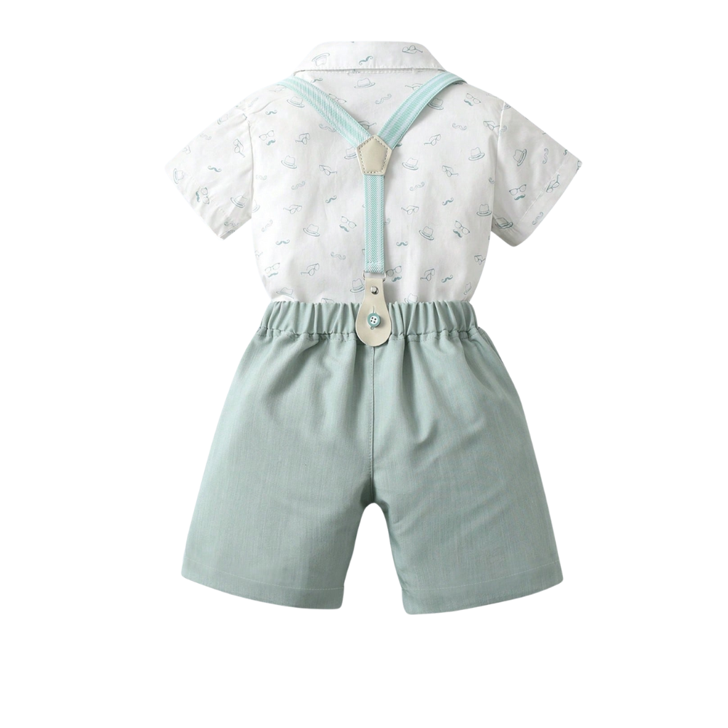 2 Piece Of Short Sleeve Shirt And Suspender Shorts Outfit Set