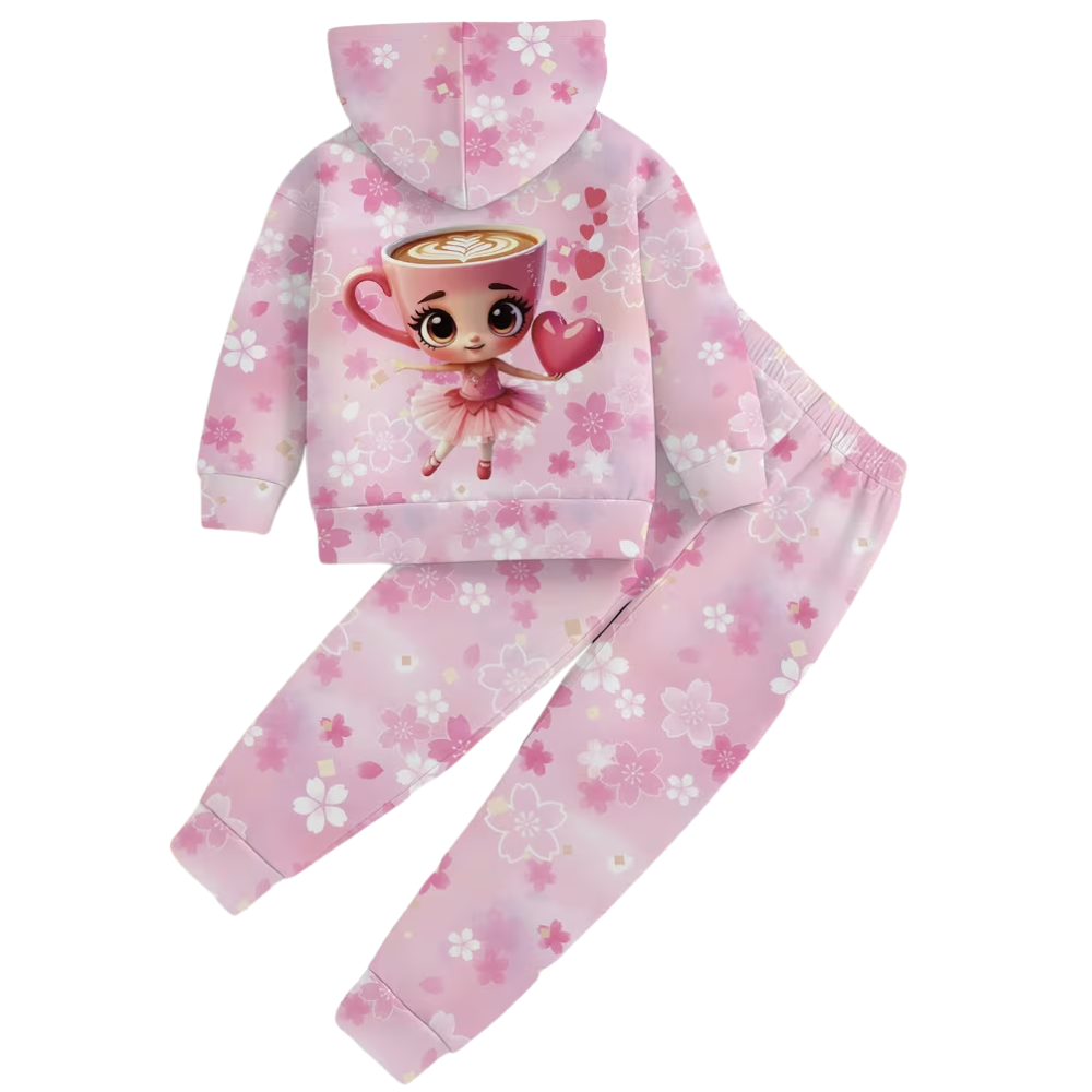 Coffee Printed Pullover Sweatshirt And Pants Set