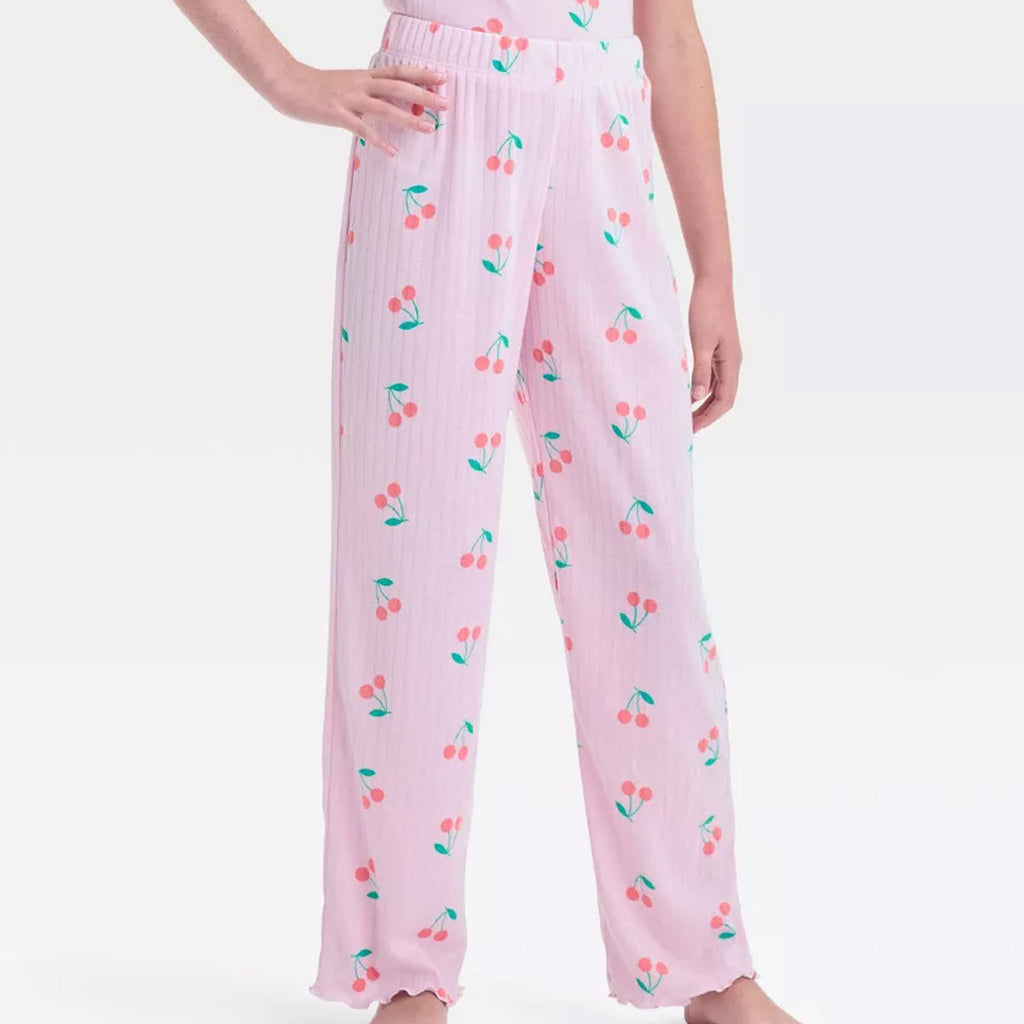 2 Piece Cherry Print Short Sleeve Top And Pajama Set