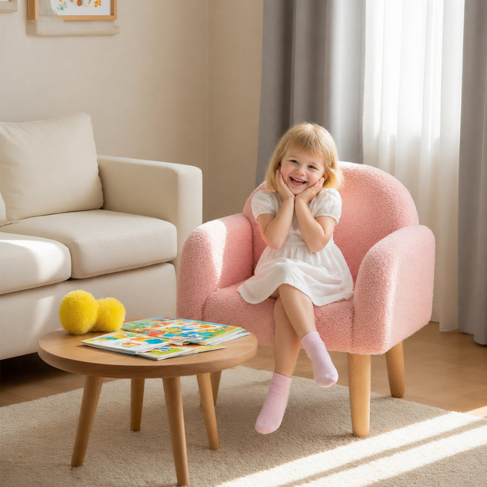Plush Kids Couch With Comfy Backrest And Armrests Upholstered Floor Sofa