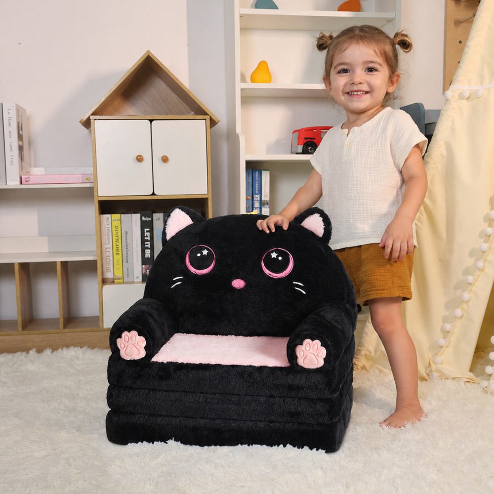 Toddlers 2 In 1 Kids Couch Bed With Cozy Velvet Flip Open Design