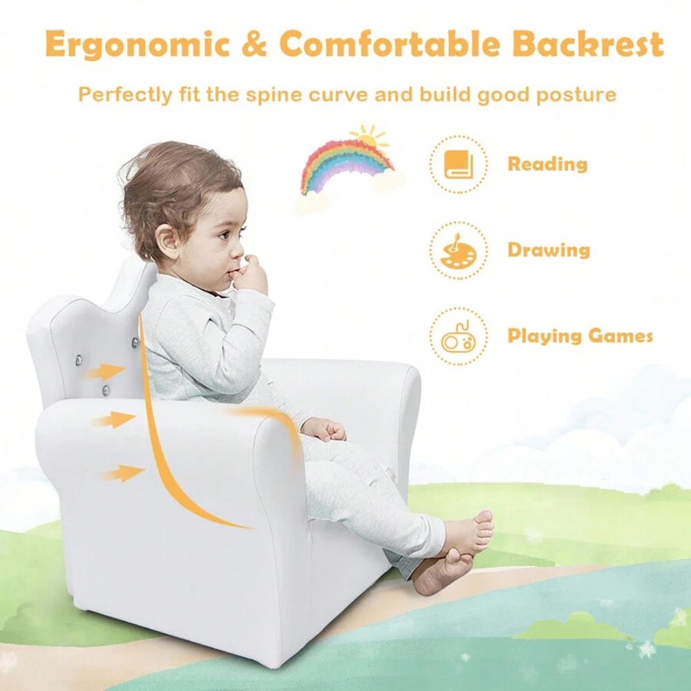 Kids Princess Armchair Sofa With Ottoman Seat