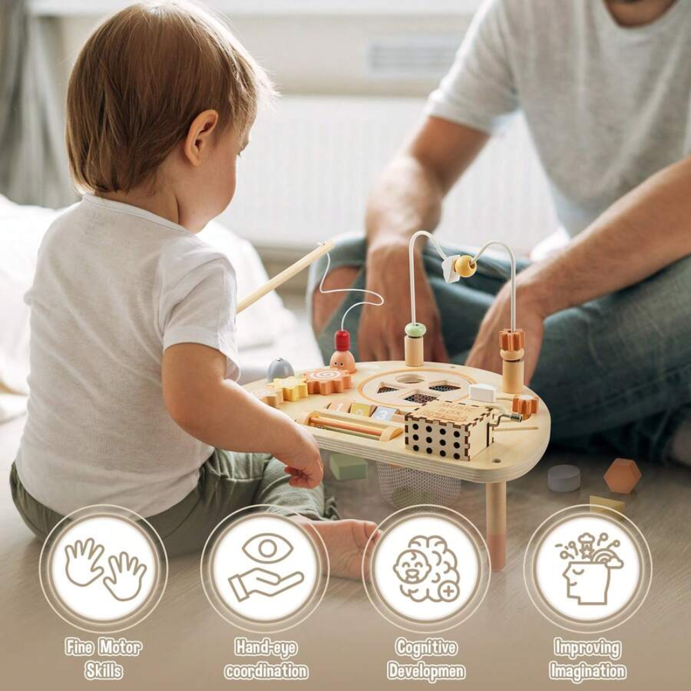 Kids Montessori Wooden Activity Table With 8 In 1 Learning