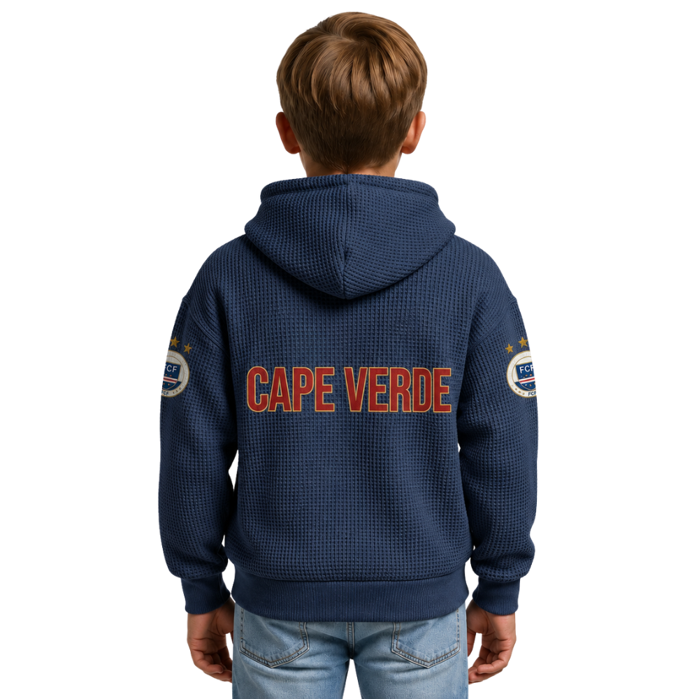 FIFA 2026 Cape Verde Printed Waffle Quarter Zip Kids Football Fan Hoodie