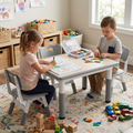 Kids Study Table And Chairs Set With Height Adjustable Design