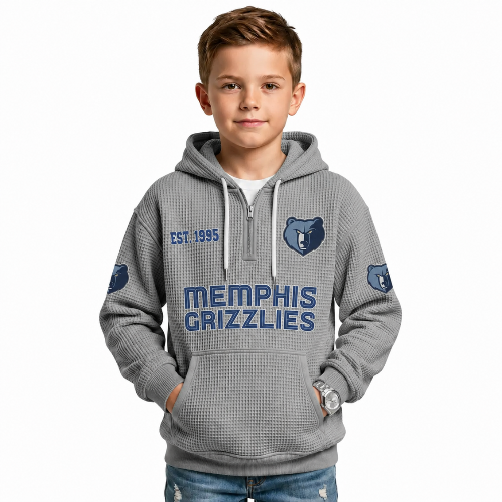 Memphis Grizzlies EST 1995 Kids Baseball Fan Printed Waffle Quarter Zip Hoodie