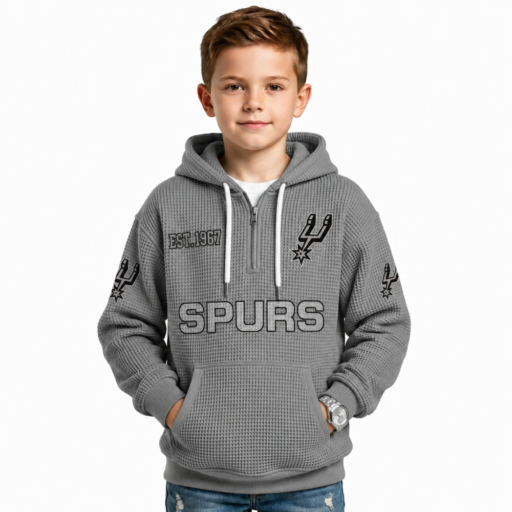 San Antonio Spurs EST 1967 Kids Baseball Fan Printed Waffle Quarter Zip Hoodie