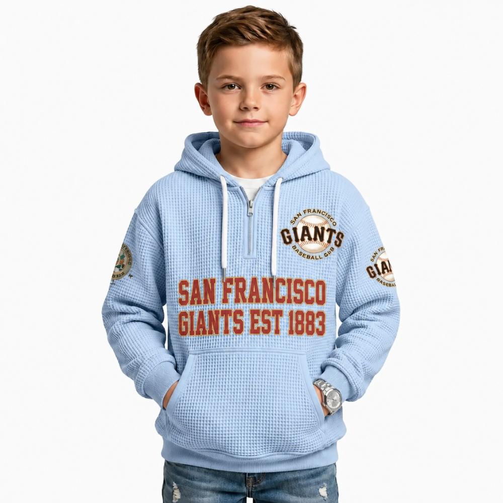 San Francisco Giants Kids Baseball Fan Printed Waffle Quarter Zip Hoodie EST 1883