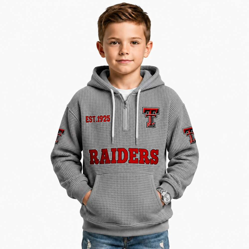 Las Vegas Raiders EST 1925 Themed Quarter Zip Waffle Kids Football Fan Hoodie