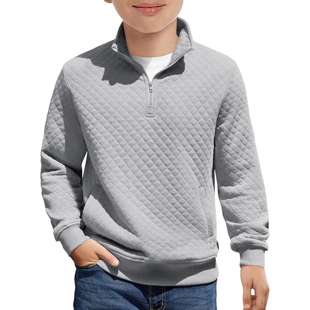 Boys Quilted Sweatshirt With Quarter Zip And Long Sleeves