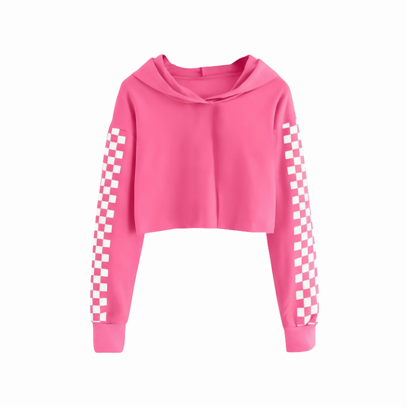 Girls Plaid Long Sleeve Crop Top Hoodie Sweatshirts